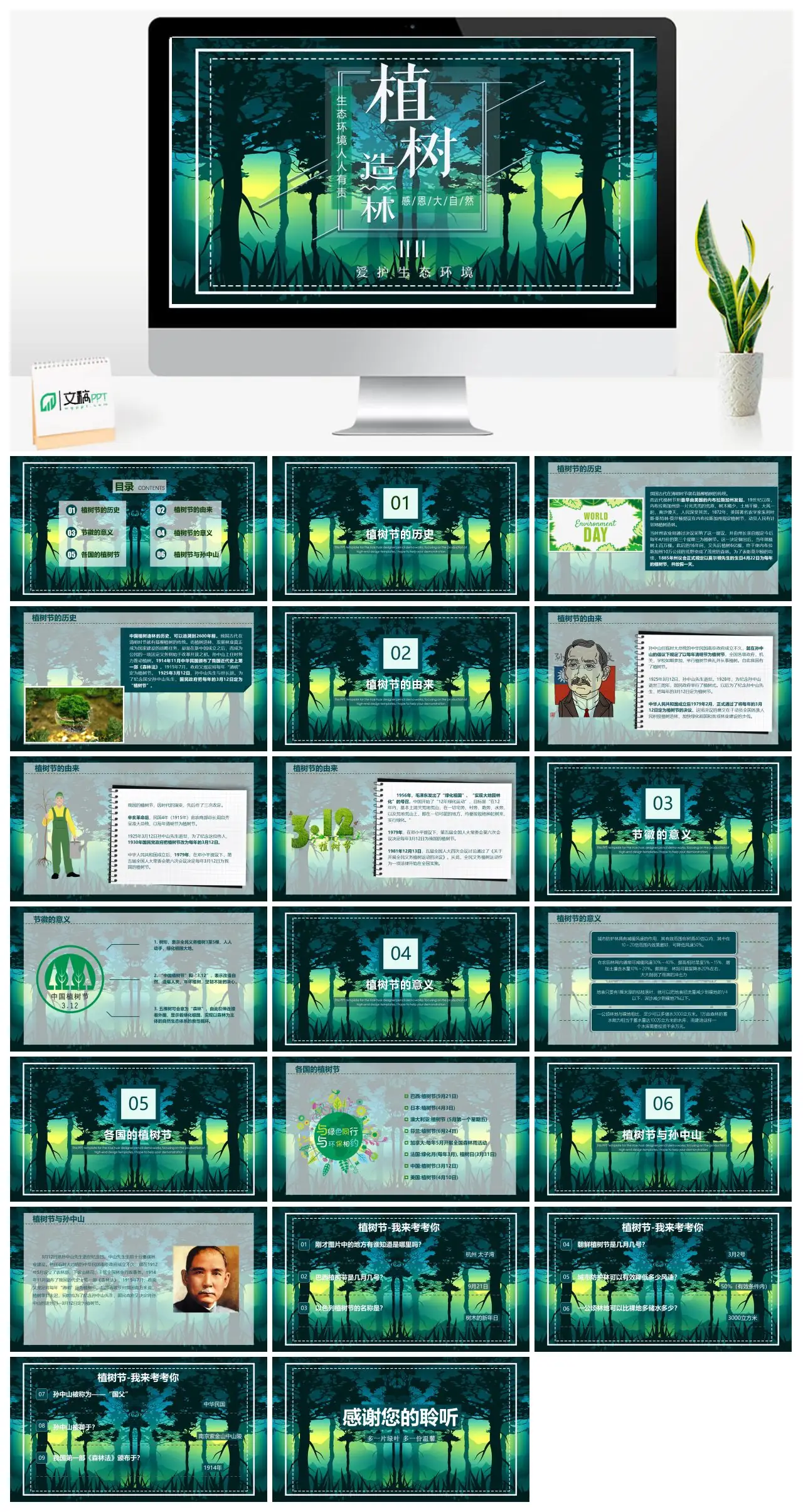 植树节历史由来意义及各国植树节介绍PPT