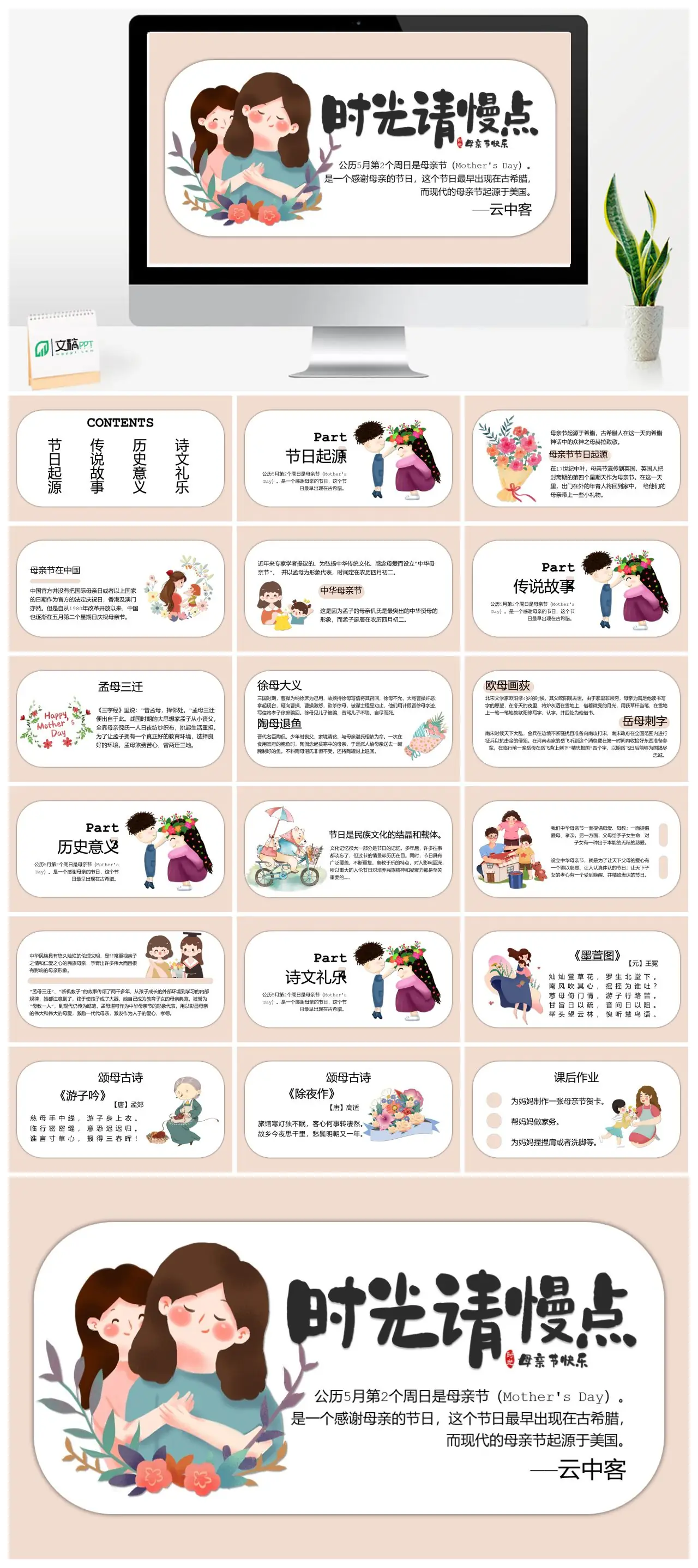 母亲节起源历史意义诗文礼乐介绍PPT