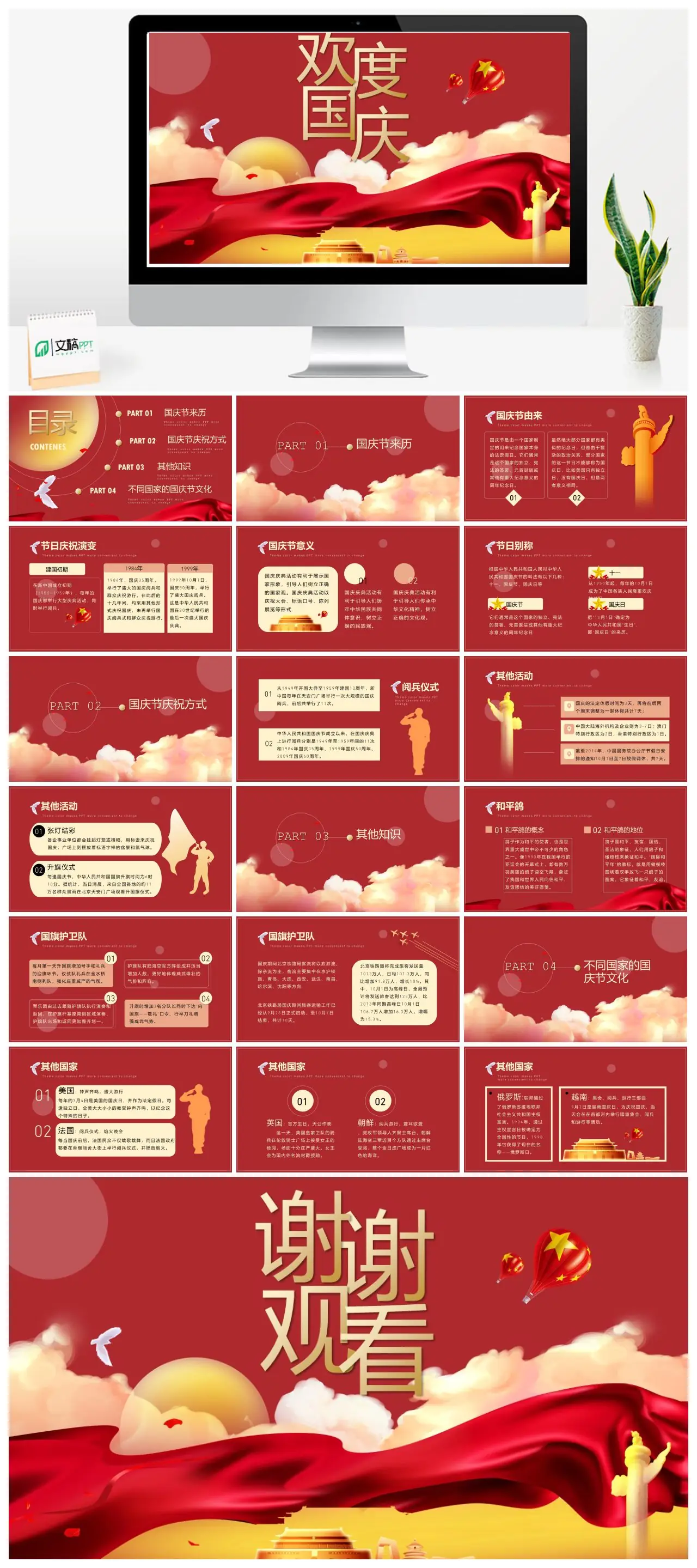 国庆节来历庆祝方式各国文化知识介绍PPT