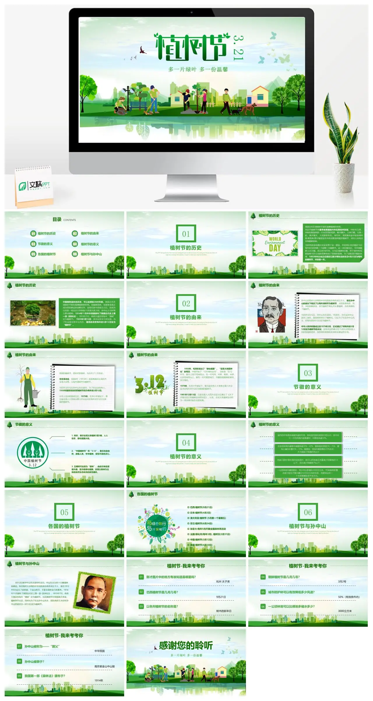 植树节历史由来意义与各国植树节介绍PPT
