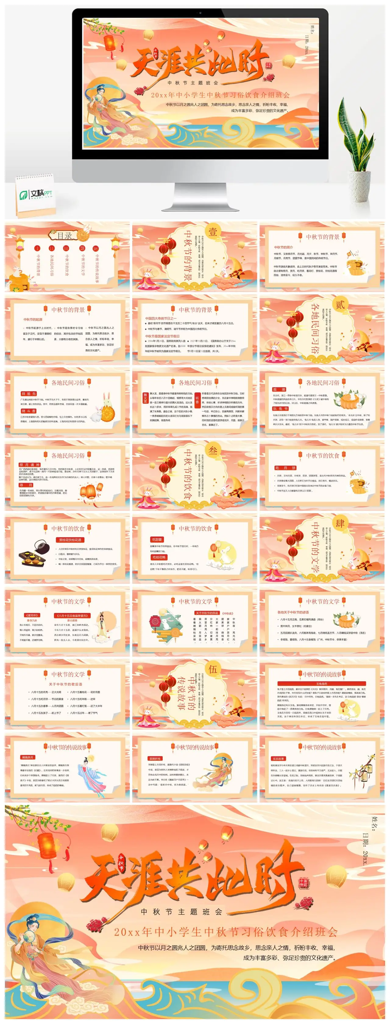 20xx年中小学生中秋节习俗饮食介绍班会PPT