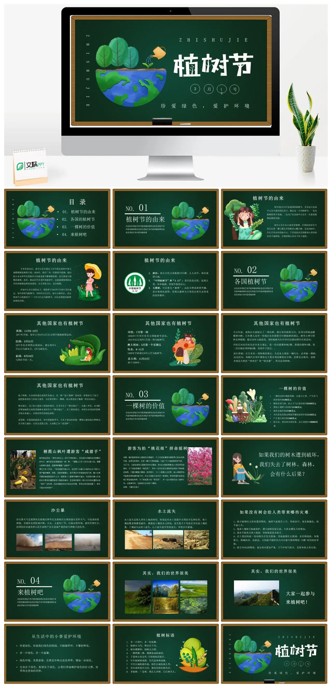 植树节由来与价值及环保意义PPT