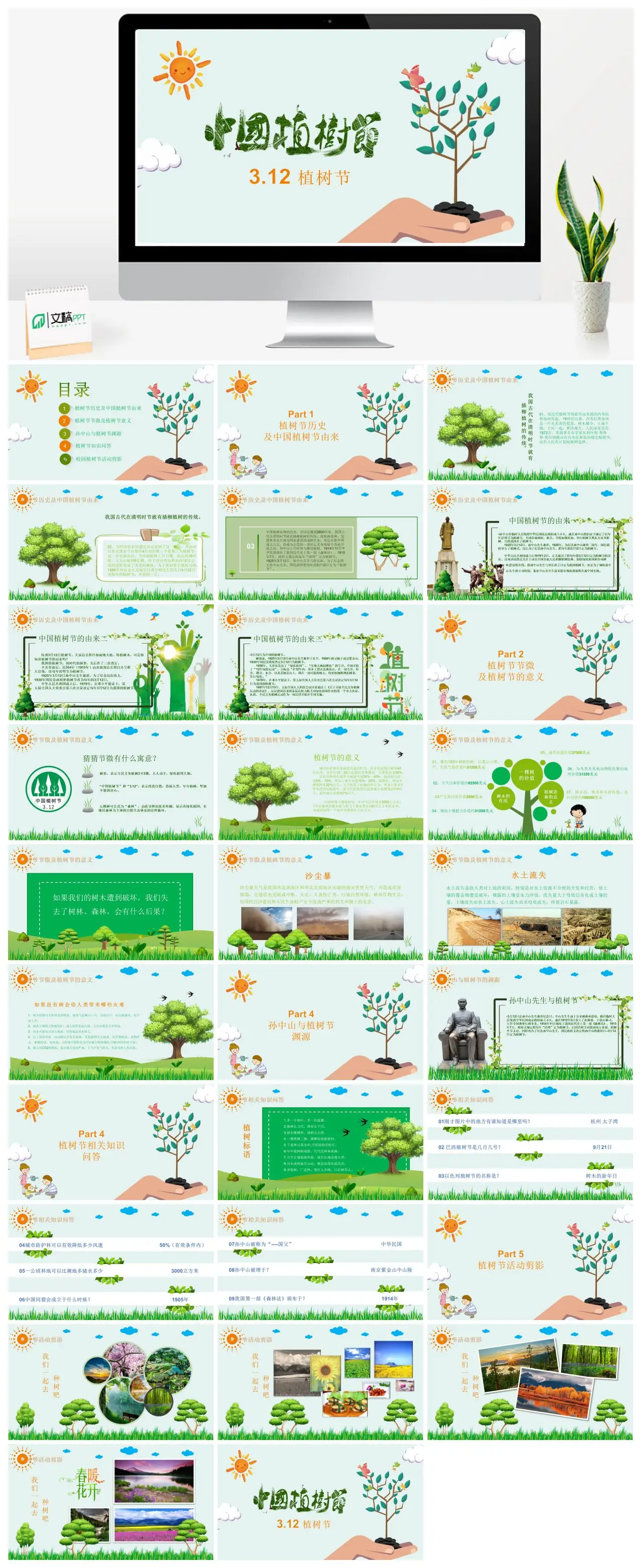 植树节历史由来意义及校园活动PPT