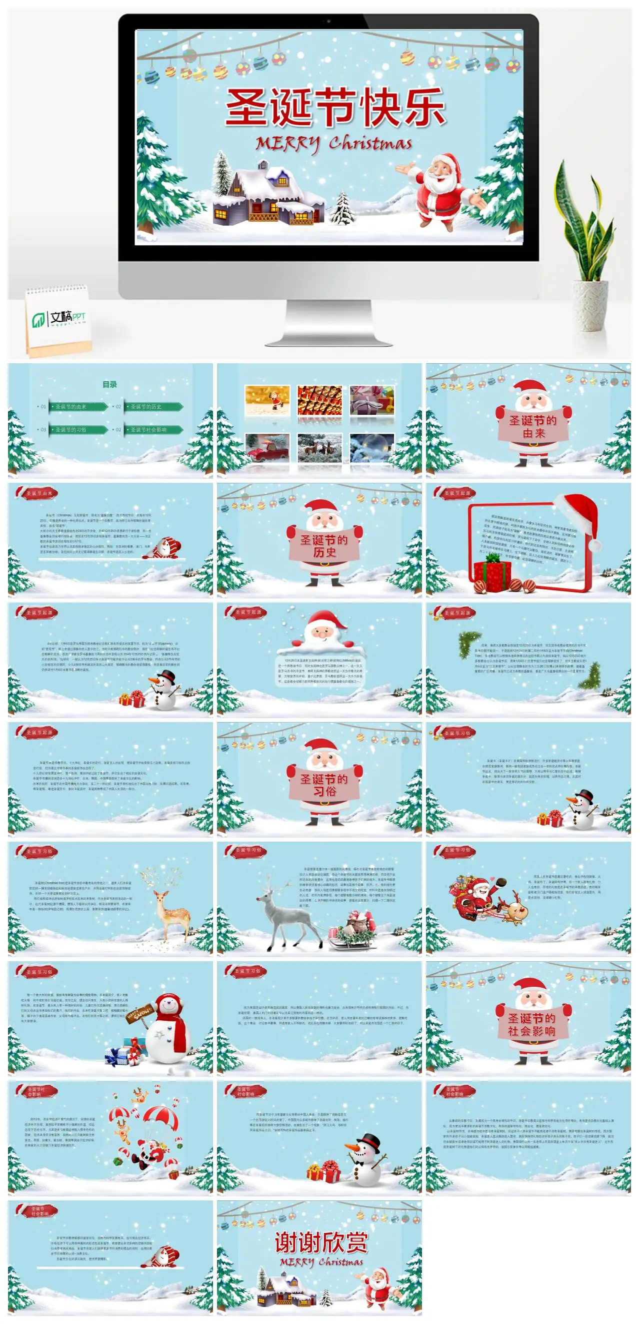 圣诞节由来习俗与社会影响PPT